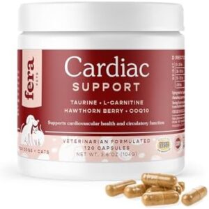Fera Pets Cardiac Supplement for Dogs & Cats – 120 Capsules​ - Vet Created -Cardiovascular Function & Strength-Taurine, CoQ10, Organic Hawthorne Berry