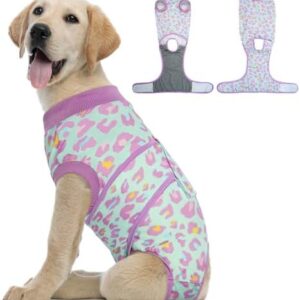 Kuoser Dog Recovery Suit for Dogs After Surgery,Professional Surgical Onesie for Female Male Dogs Spay Neuter,Soft Dog Surgery Suit Bodysuit for Abdominal Wounds Skin Disease,Light Purple Leopard L