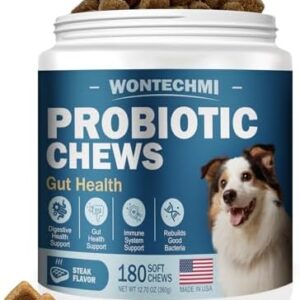 Probiotics for Dogs, Improve Itchy Skin Itchy Ears, Gut Health, Yeast Balance, Allergies, Immunity, Dog Probiotics and Digestive Enzymes with Prebiotics, Reduce Diarrhea (180 Chews, Steak)