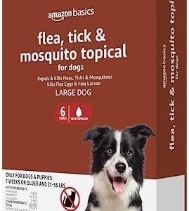 Amazon Basics Flea, Tick & Mosquito Topical Treatment for Large Dogs (21-55 pounds), 6 Count (Previously Solimo)
