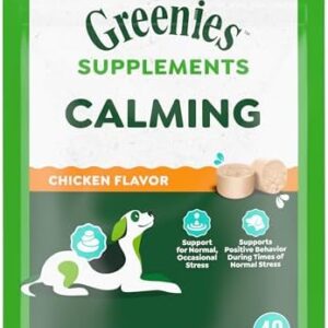 Greenies Supplements Calming Chews for Dogs Chicken Flavor, 7.3 oz. Container of 40 ct. Soft Chews Dog Calming Supplements