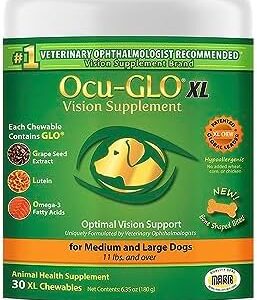 Ocu-GLO Cat & Dog for Eye Support - Chewable Vision Supplement for Large and Small Pets Care with Lutein, Omega-3 Fatty Acids, Grape Seed Extract & Antioxidants 30 XL Chewables
