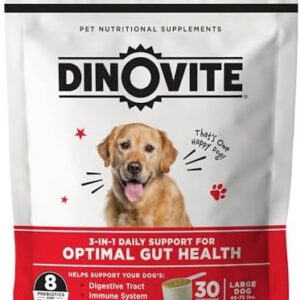 Dinovite Probiotic Supplement for Dogs - Omega 3 - Hot Spot Relief - Skin & Coat Supplement - 30 Day Supply (30 Day Supply, Large Dogs (45+ lbs))