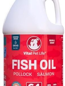 Fish Oil for Dogs - Healthy Skin & Coat, Salmon, Pollock, All Natural Supplement for Pets, Itching Scratching Allergy & Inflammation Defense, Omega 3 EPA DHA, Brain & Heart Health, 64 oz