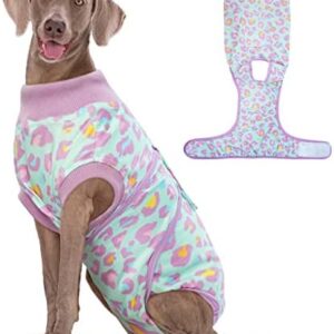 Kuoser Dog Recovery Suit for Dogs After Surgery,Professional Surgical Onesie for Female Male Dogs Spay Neuter,Soft Dog Surgery Suit Bodysuit for Abdominal Wounds Skin Disease,Light Purple Leopard XL