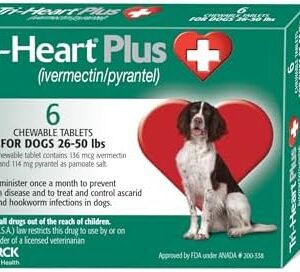 TRI-HEART PLUS Chewable Tablet for Dogs, 26-50 lbs (Green Box), 6 Chewable Tablets, 6-Month Supply