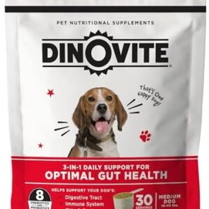 Dinovite Probiotic Supplement for Dogs - Omega 3 for Dogs - Hot Spot Relief - Skin & Coat Supplement for Dogs - 30 Day Supply (30 Day Supply, Medium Dogs (18-45 lbs))