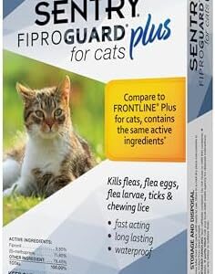 SENTRY Fiproguard Plus for Cats, Flea and Tick Prevention for Cats (1.5 Pounds and Over), Includes 3 Month Supply of Topical Flea Treatments