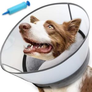 2-in-1 Inflatable Dog Cone Collar with Detachable Anti-Licking Shield, Soft Adjustable Elizabethan Collar for Dogs After Surgery (M, Grey)