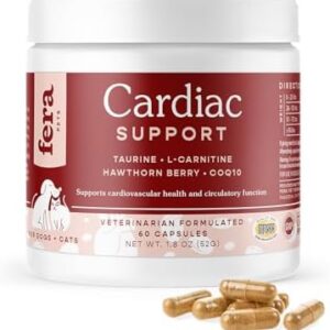 Fera Pets Cardiac Supplement for Dogs & Cats – 60 Capsules​ – Vet Created -Cardiovascular Function & Strength-Taurine, CoQ10, Organic Hawthorne Berry