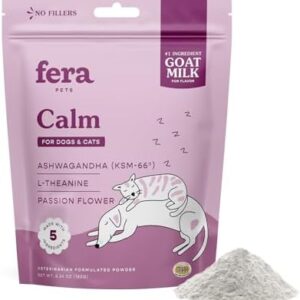 Fera Pet Organics Calming Goat Milk Cat & Dog – Vet Created - Pet Anxiety, Stress & Hyperactivity - Ashwagandha Supplement with GABA-60 Servings