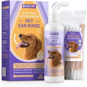 HICC PET Ear Cleaner for Dog & Cat - Dog Ear Infection Treatment to Soothe Itchiness and Inflammation - Dog Ear Drops Help Remove Wax, Odor, Debris and Buildup from The Ear Canal, 4 Fl oz
