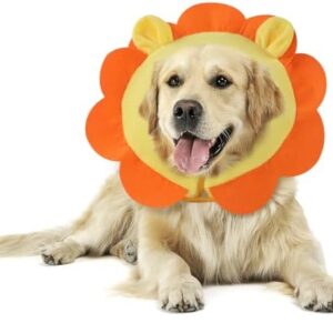 IEUUMLER Inflatable Recovery Dog Collar, Protective Donut Cone, Adjustable Soft Collar for Dog and Cat After Surgery Prevent from Biting & Scratching EU002 - Orange Lion L