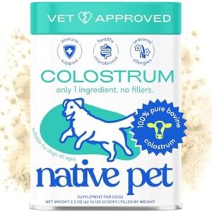 Native Pet Colostrum for Dogs – Bovine Colostrum Powder – Allergy Relief, Immune Support & Itchy Skin Treatment – Dog Multivitamins for Skin & Gut Health – Puppy Milk Replacement & Prebiotic -120 ct.