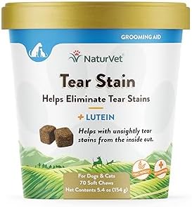 NaturVet – Tear Stain Plus Lutein – Eliminates Unsightly Tear Stains – Enhanced with Cranberry Extract, Marshmallow Root & Oregon Grape Root – for Dogs & Cats – 70 Soft Chews