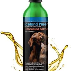 Salmon Oil | Unscented Pharmaceutical Grade | 1118mg of Omega-3 per teaspoon | Liquid Food Supplement For Dogs and Cats | BPA-Free Brushed Aluminum Epoxy coated Bottle with Pump 8.75oz