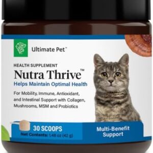 Ultimate Pet Nutrition Nutra Thrive™ Cat Supplement, Vet-Developed Powder for Mobility, Immune Support, Antioxidants & Digestion with Probiotics, Collagen, & Superfoods, 30 Servings
