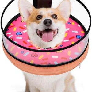 Dog Cone, Dog Surgery Collar, Inflatable Cones for Small Medium Large Dogs, Pink Doughnut Dog Recovery Collar, Does not Impede Vision