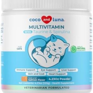 Multivitamin for Cats - 4oz Powder - L-Lysine, Taurine, and Spirulina for Immune Support and Eye Health - Fish Oil & Vitamins for Skin and Heart Health. (for Cats)