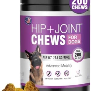 Glucosamine for Dogs 200pcs Joint Support Supplement Dog Hip and Joint Chondroitin Chews Treats with MSM Hemp Dog Joint Pain Relief Mobility Supplements Chicken Flavor Fit All Large Small Medium Breed