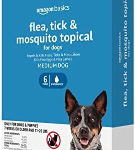 Amazon Basics Flea, Tick & Mosquito Topical Treatment for Medium Dogs (11-20 pounds), 6 Count (Previously Solimo)