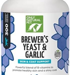 Only Natural Pet Brewer's Yeast & Garlic Chewables - All-Natural Flea & Tick Prevention for Dogs - Fortified with B Vitamins - Promotes Healthy Skin & Coat - 300 Count Tablet