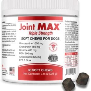 PHS Joint MAX Triple Strength (TS) Soft Chews for Dogs - Glucosamine, Chondroitin, MSM, Turmeric, Omega 3 - Hip and Joint Pain Relief and Support for Dogs - Made in USA - 30 Soft Chews