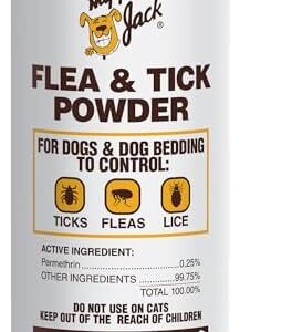 Happy Jack Flea and Tick Powder for Dogs & Puppies, Flea Powder for Carpets, Treatment & Control, Kills Pests, Ticks & Lice, Odorless & Non-Staining, Dust on Sleeping Quarters & Furniture (5 oz)