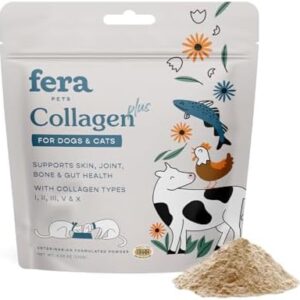 Fera Pet Organics Collagen Plus Cat & Dog Food Topper – Vet Created Support for Pet Joints, Skin, Bone & Immune System with Collagen + Vitamin C – Powder Supplement - 4.23oz
