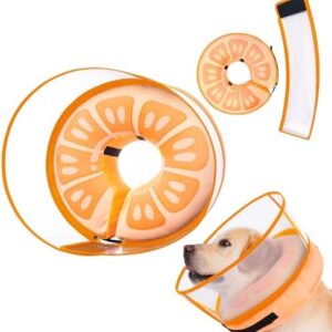 Inflatable Dog Cone Collar for Large Medium Small Dogs, Soft Dog Donut Collar Adjustable Recovery Cone for Pets After Surgery, Extra Enhanced Anti-Licking Guard Shield for Pets (ML, Orange)