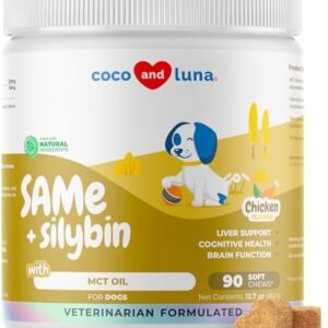 Same and Silybin for Dogs - S-Adenosyl-L-Methionine - 90 Soft Chews - Liver Supplements - Brain Health, Promotes Cognitive and Liver Support