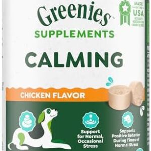 Greenies Supplements Calming Chews for Dogs Chicken Flavor, 14.7 oz Container of 80 ct. Soft Chews Dog Calming Supplements