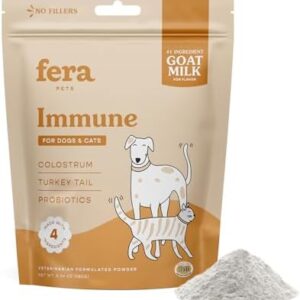 Fera Pet Organics Immune Goat Milk Cat & Dog Food Topper – Vet Created - Pet Allergy & Immunity Aid – Probiotic - Colostrum & Turkey Tail Mushroom-60 Servings