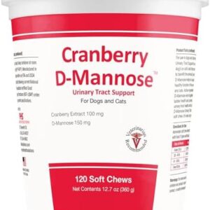 Cranberry D-Mannose Urinary Tract Support Supplement for Cats and Dogs - Cranberry Extract, D-Mannose, Vitamin C - Bladder and UTI Treatment - Made in USA - 120 Soft Chews
