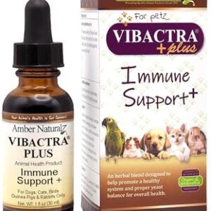 Amber NaturalZ Vibactra Plus Herbal Supplement for Dogs, Cats, Birds, Guinea Pigs, and Rabbits | Herbs for Immune Health and Yeast Balance | 1 Fluid Ounce Glass Bottle | Manufactured in The USA