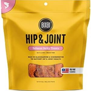 BIXBI Hip & Joint Support Salmon Jerky Dog Treats, 10 Oz - USA Made Grain Free Dog Treats - Glucosamine, Chondroitin For Dogs - High In Protein, Antioxidant Rich, Whole Food Nutrition, No Fillers