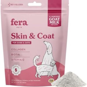 Fera Pet Organics Skin & Coat Goat Milk Cat & Dog – Vet Created - Pet Coat Thickness & Skin Hydration - Collagen, Biotin & Vitamin C - 60 Servings