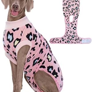 Kuoser Dog Recovery Suit for Dogs After Surgery,Professional Surgical Onesie for Female Male Dogs Spay Neuter,Soft Dog Surgery Suit Bodysuit for Abdominal Wounds Skin Disease,Pink Leopard XL