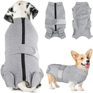 SlowTon Dog Surgery Recovery Suit - Zipper On Dog Onesies After Surgery for Female Male Dogs, Abdominal Wounds Bandages Cone/E-Collar Alternative Dogs Surgical Body Suit (Grey, XXL)