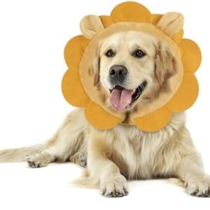 IEUUMLER Inflatable Recovery Dog Collar, Protective Donut Cone, Adjustable Soft Collar for Dog and Cat After Surgery Prevent from Biting & Scratching EU002 - Brown Lion M+