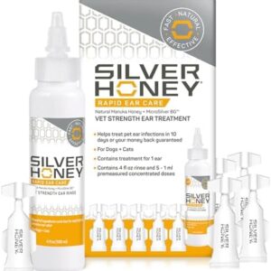Absorbine Silver Honey Rapid Ear Care Vet Strength Ear Cleaner + Infection Treatment, 10-Day Regimen for 1 Ear, Safe for Dogs & Cats, Medical Grade Manuka Honey & MicroSilver BG