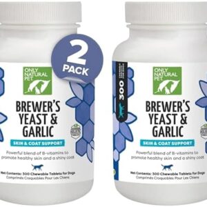 Only Natural Pet Brewer's Yeast & Garlic Chewables - All-Natural Flea & Tick Prevention for Dogs - Fortified with B Vitamins - Promotes Healthy Skin & Coat - 300 Count Tablet (2 Pack)