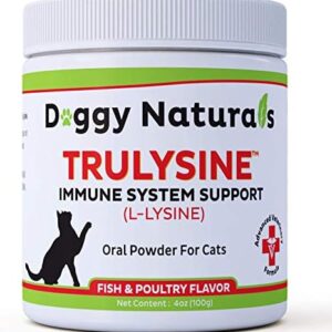 Trulysine L-Lysine for Cats Immune Support Oral Powder 4oz/100g - Cats & Kittens of All Age, Sneezing, Runny Nose Squinting, Watery Eyes - Fish & Poultry Flavor (U.S.A)(100 Grams ( 500mg / Scoop))