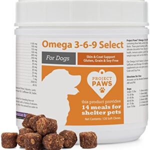 Project Paws Omega 3-6-9 Select Fish Oil for Dogs - Krill Oil Skin and Coat Supplement - 120 Count