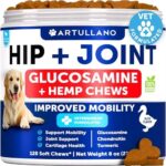Hemp Hip and Joint Supplement for Dogs - Glucosamine for Dogs Joint Pain Relief - Chews with Chondroitin, MSM, Hemp Oil - Mobility Support, Cartilage Health - For Large, Small breeds - 120 Soft Treats