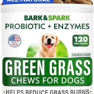 BARK&SPARK All-Natural Grass Burn Spot Chews for Dogs - Pee Lawn Spot Saver - Grass Restore Treats - Dog Urine Neutralizer Solution for Grass Burn Spots - Made in USA - 120 Chews