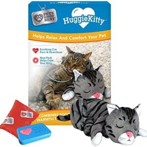 Pets Know Best HuggieKitty Cuddly Cat Toy, Soothing Sound & Warmth Help Relax & Comfort Your Pet- Purr & Heartbeat, Heating Pack- Grey