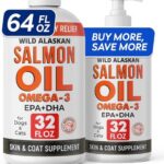 StrellaLab 64 OZ Salmon Oil for Dogs - Omega 3 for Dogs & Cats, Itch & Allergy Relief, Wild Alaskan Salmon Oil Dogs Skin & Coat, Dog Fish Oil Liquid, Shedding Supplement EPA & DHA Fatty Acids - 2Packs