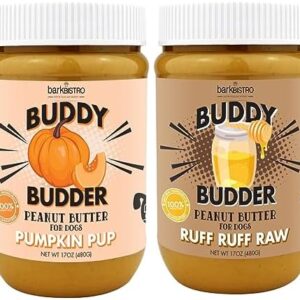 Ruff Ruff Raw + Pumpkin Pup Buddy BUDDER, Natural Peanut Butter for Dogs, Made in USA (Set of 2/ 17oz Jars)