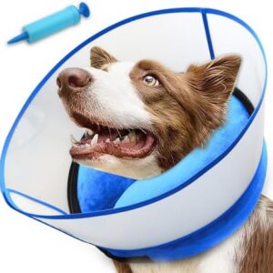 2-in-1 Inflatable Dog Cone Collar with Detachable Anti-Licking Shield, Soft Adjustable Elizabethan Collar for Dogs After Surgery (XL, Blue)